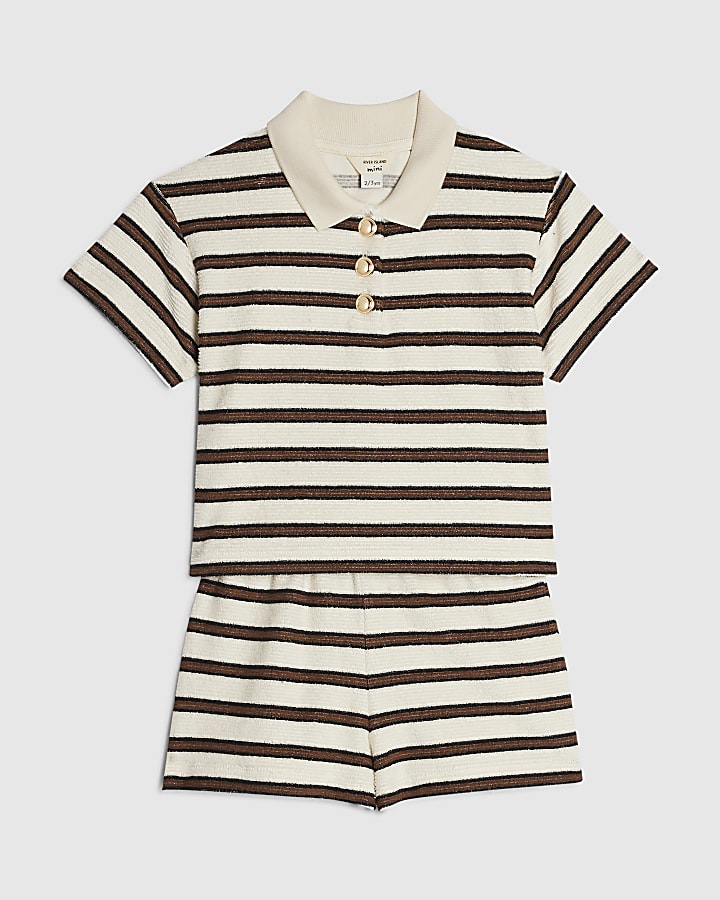 Mini Girls Brown Stripe Towelling Set