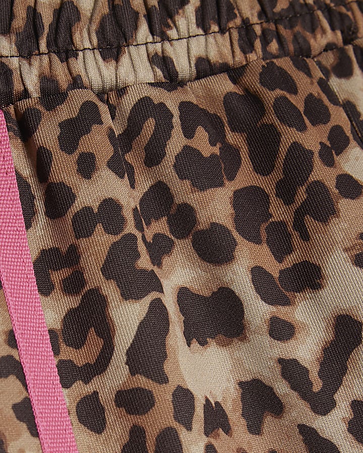 Mini Girls Brown Leopard Side Stripe Joggers