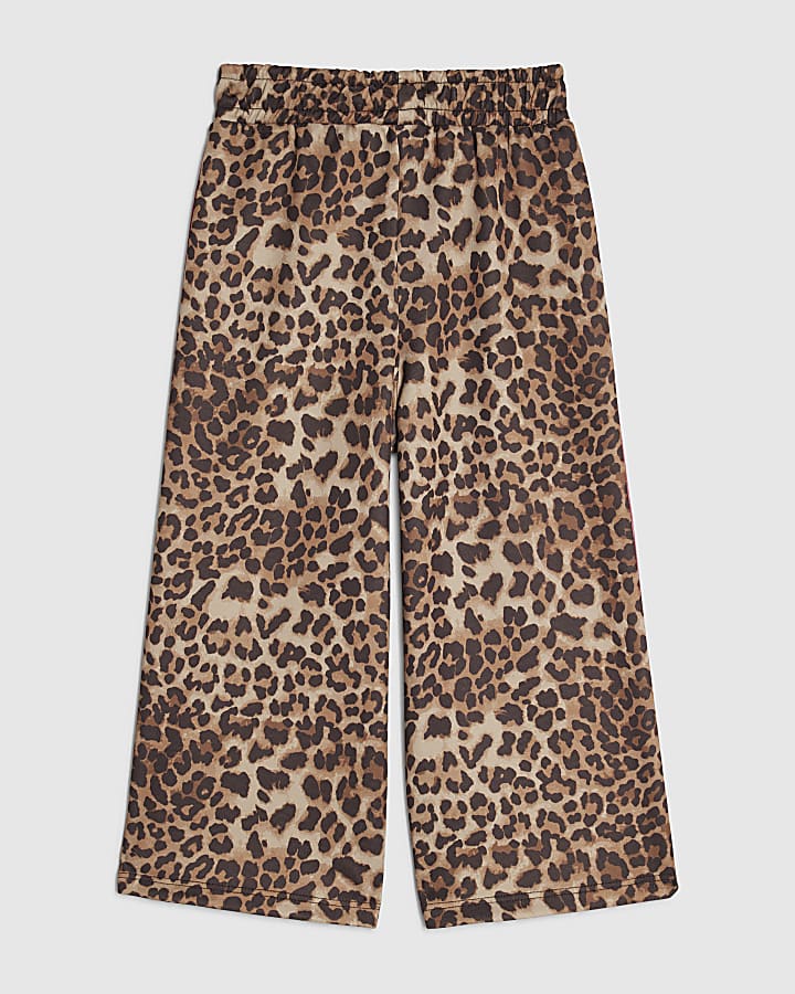 Mini Girls Brown Leopard Side Stripe Joggers