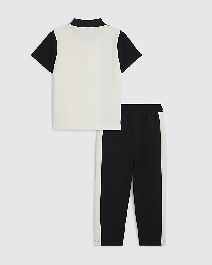 Mini Boys Black Premium Polo Shirt Set