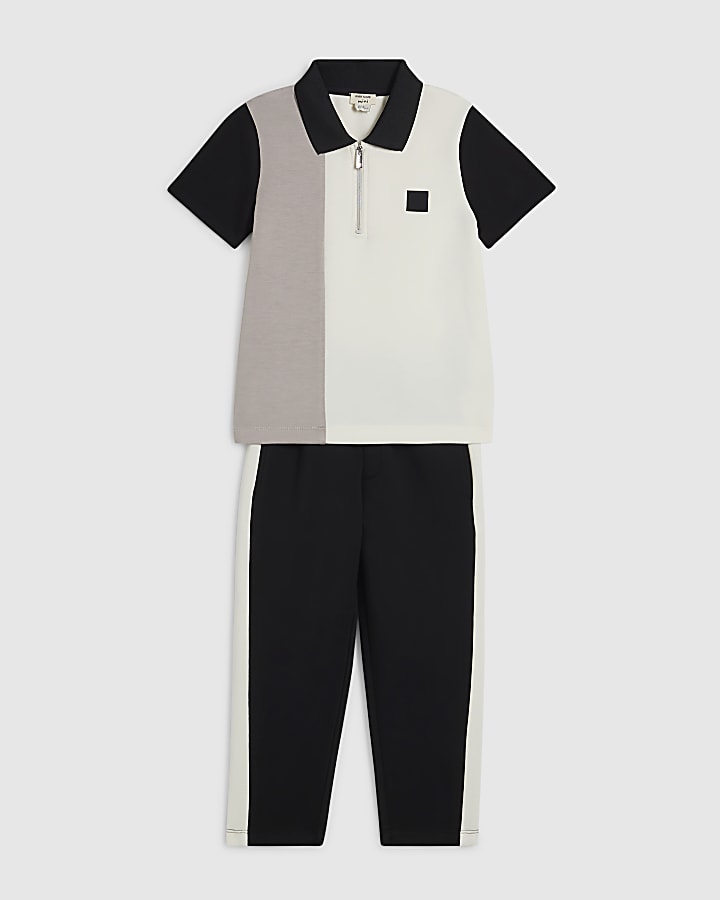 Mini Boys Black Premium Polo Shirt Set