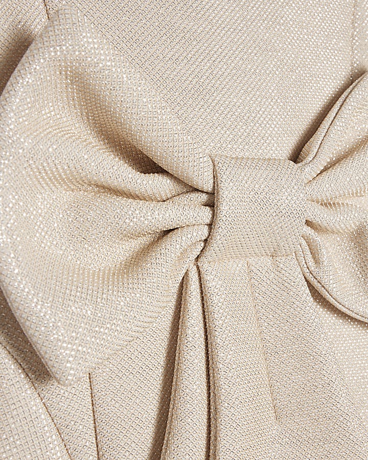 Girls Beige Glitter Bow Premium Dress