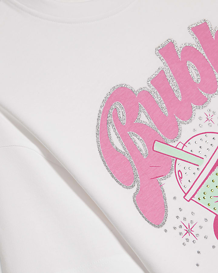 Girls White Cotton Bubble Trouble T-Shirt