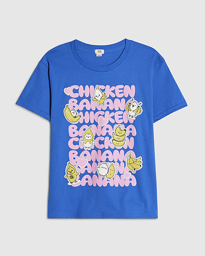 Girls Blue Chicken Banana T-Shirt
