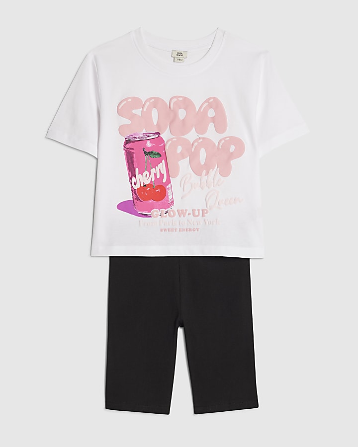 Girls White Soda Pop Cycle Shorts Set