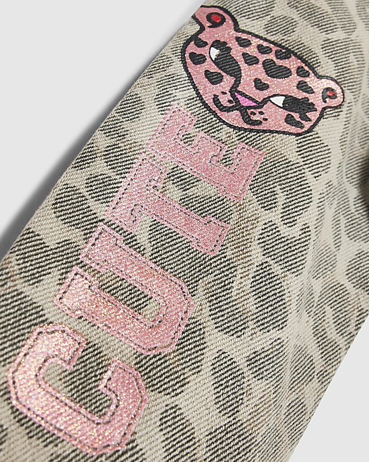 Mini Girls Beige Leopard Badged Denim Jacket