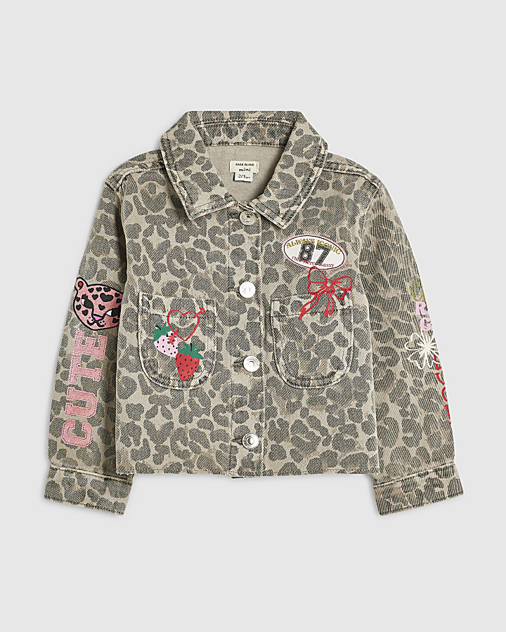 Mini Girls Beige Leopard Badged Denim Jacket