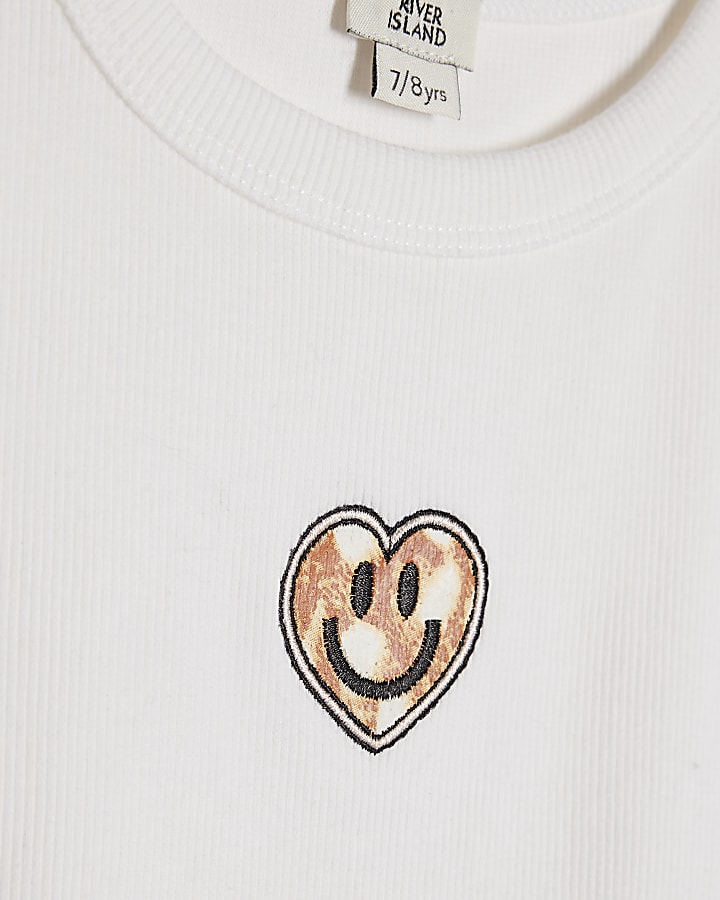 Girls White T-Shirt Heart Smile Joggers Set