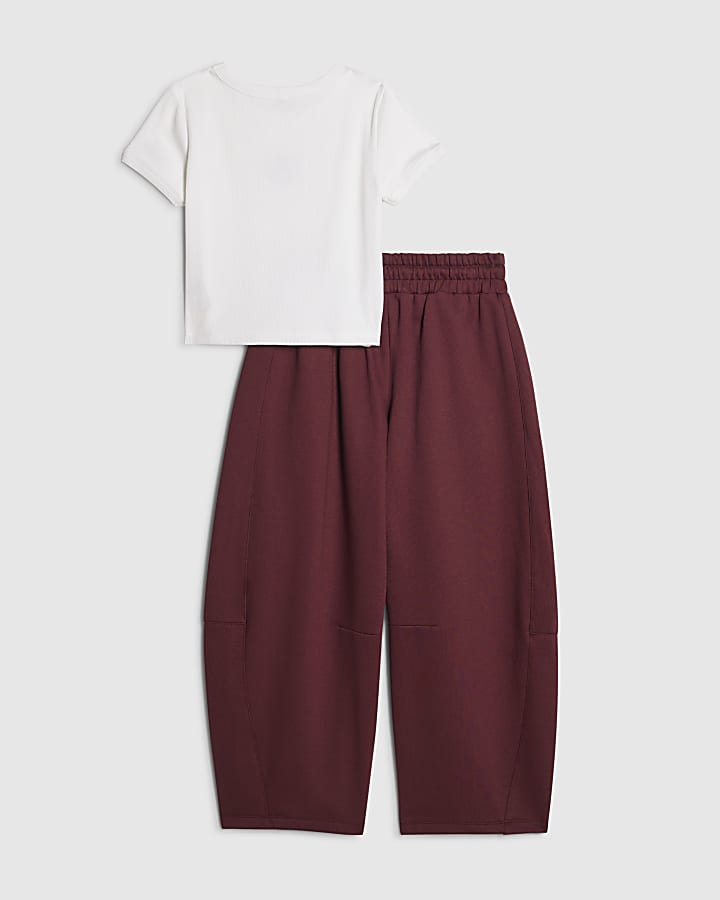 Girls White T-Shirt Heart Smile Joggers Set