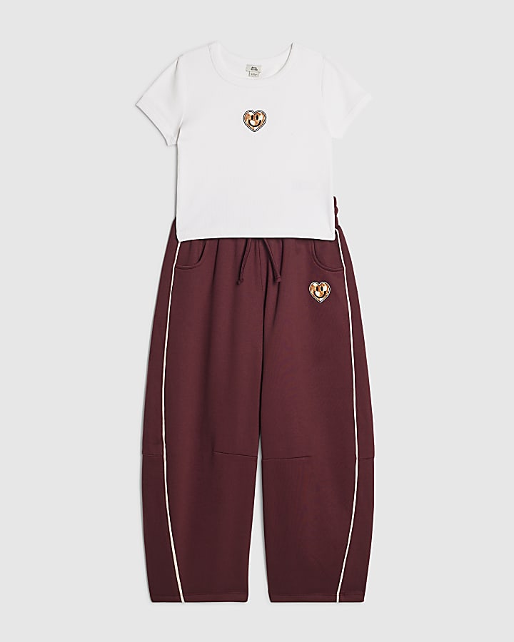 Girls White T-Shirt Heart Smile Joggers Set