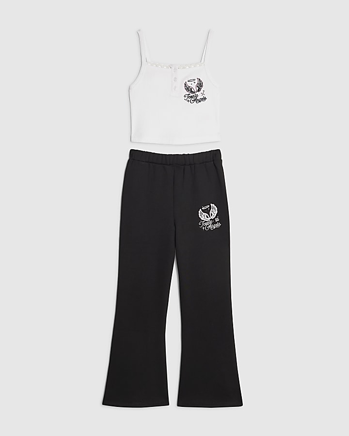 Girls White Angels Tank Top & Jogger Set