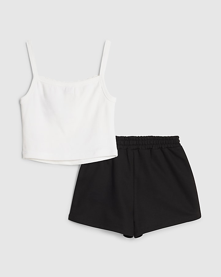 Girls White Embroidered Angel Tank Top Set