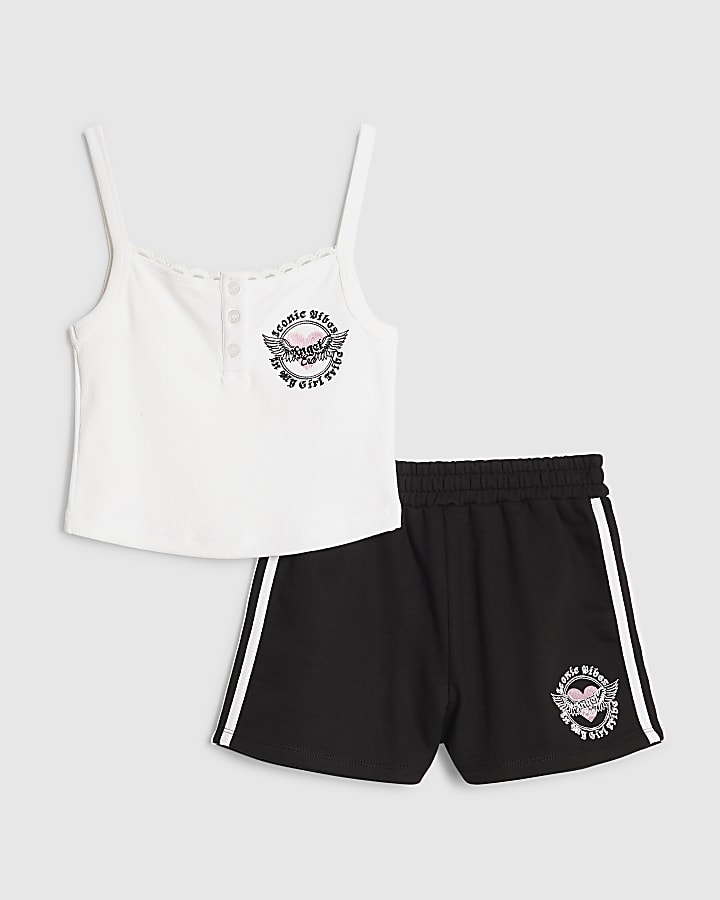 Girls White Embroidered Angel Tank Top Set