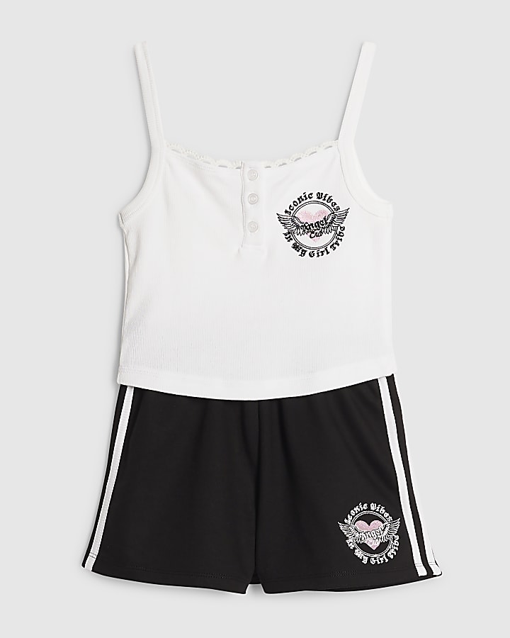 Girls White Embroidered Angel Tank Top Set