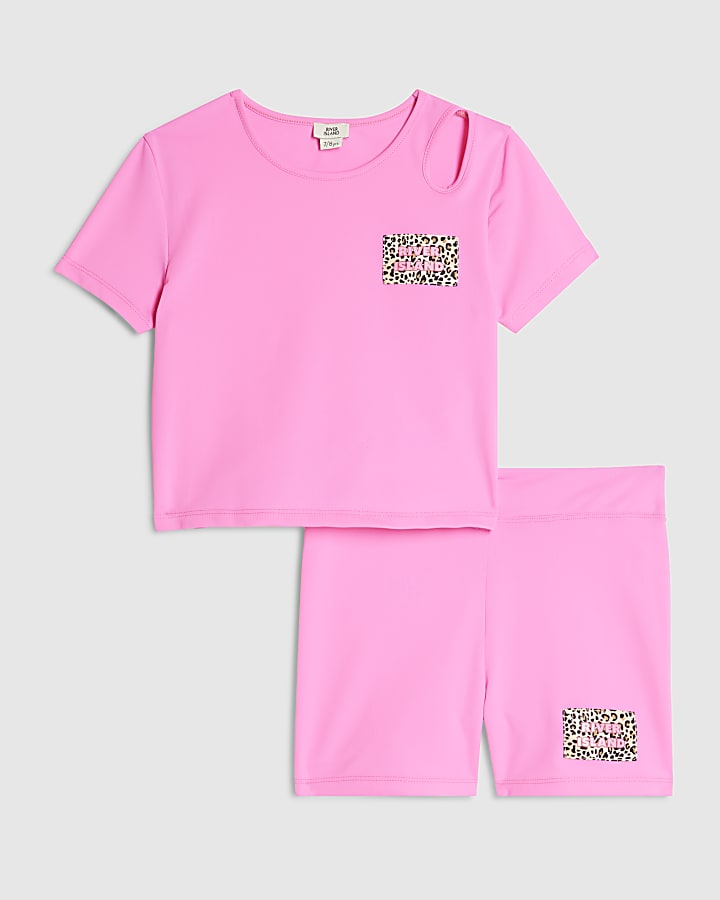 Girls Pink Active T-Shirt And Shorts Set