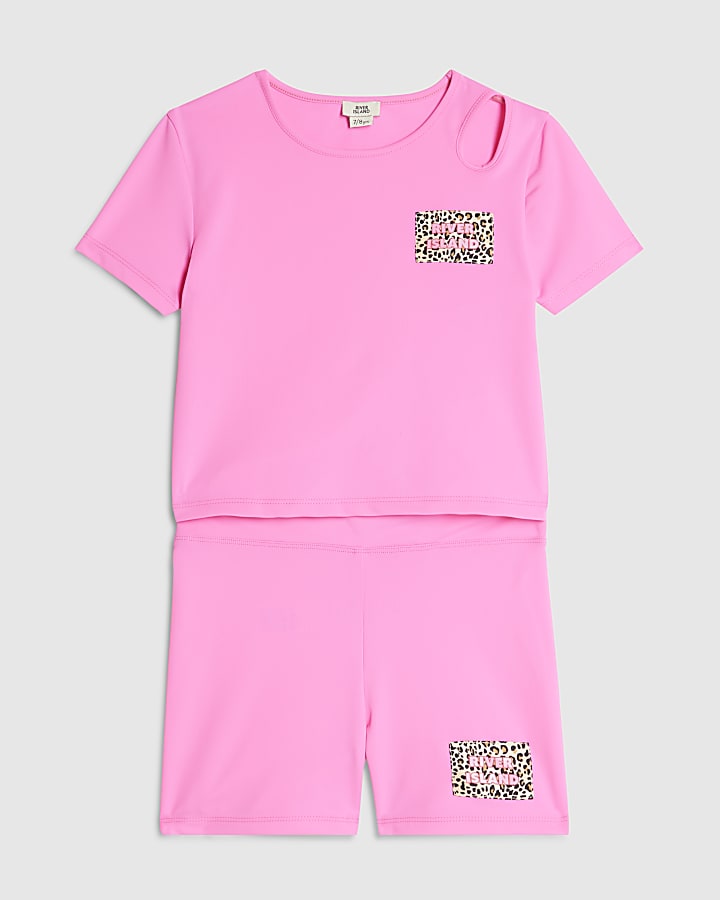 Girls Pink Active T-Shirt And Shorts Set
