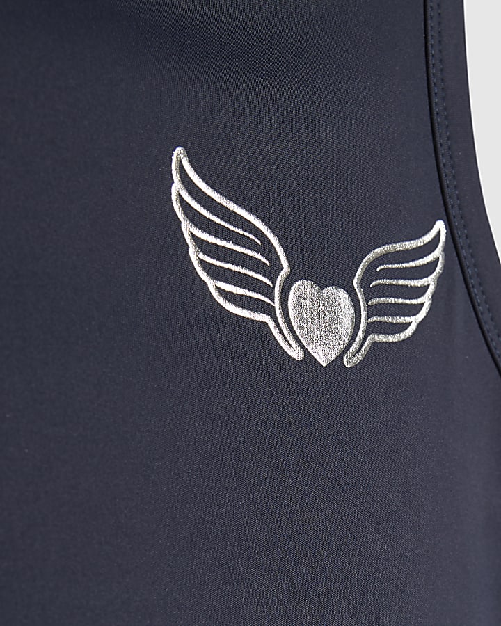 Girls Navy Heart Wings Tank Top Set