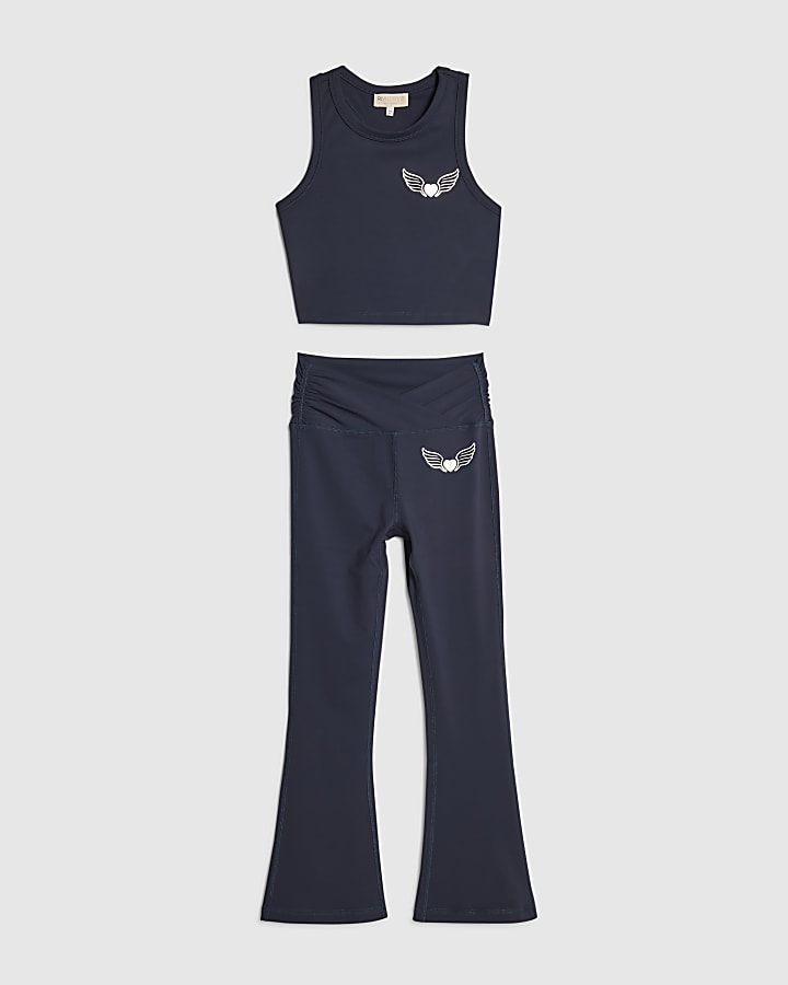 Girls Navy Heart Wings Tank Top Set