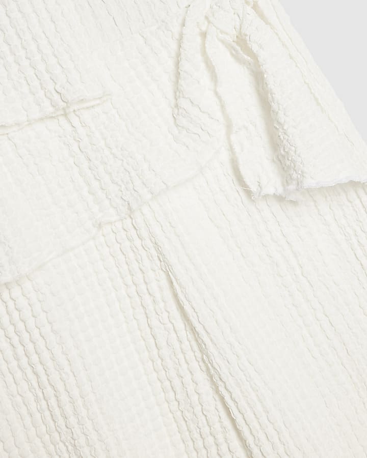 Girls White Textured Top & Trouser Set