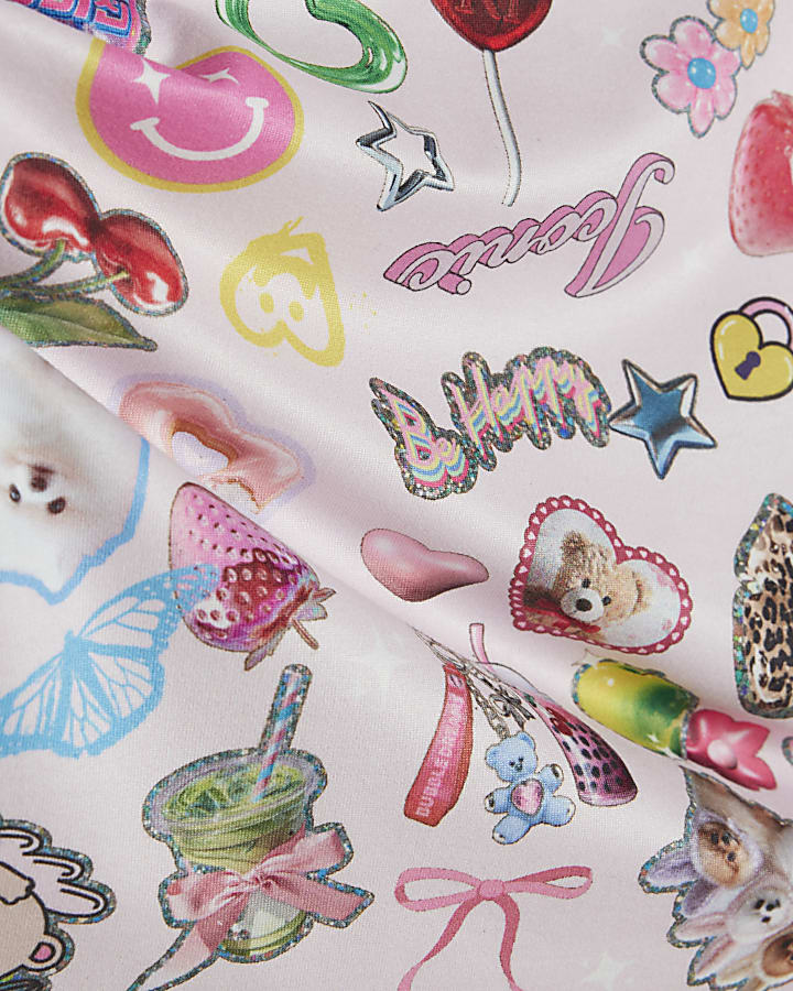 Girls Pink Sticker Print Pyjamas Set