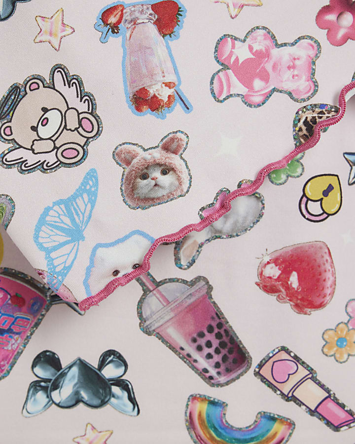 Girls Pink Sticker Print Pyjamas Set