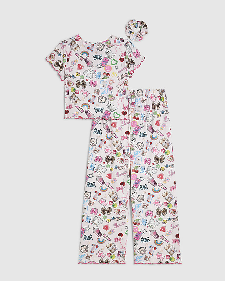 Girls Pink Sticker Print Pyjamas Set