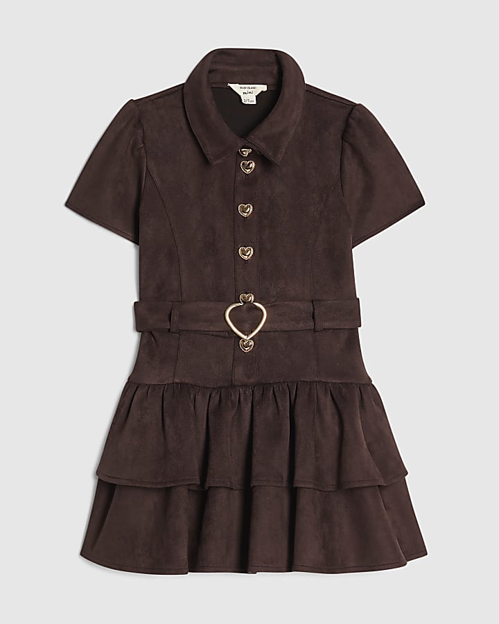 Mini Girls Brown Faux Suedette Prom Dress