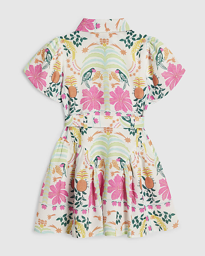 Mini Girls Pink Parrot Shirt Dress