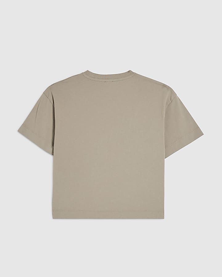 Girls Beige Graffiti Print T-Shirt