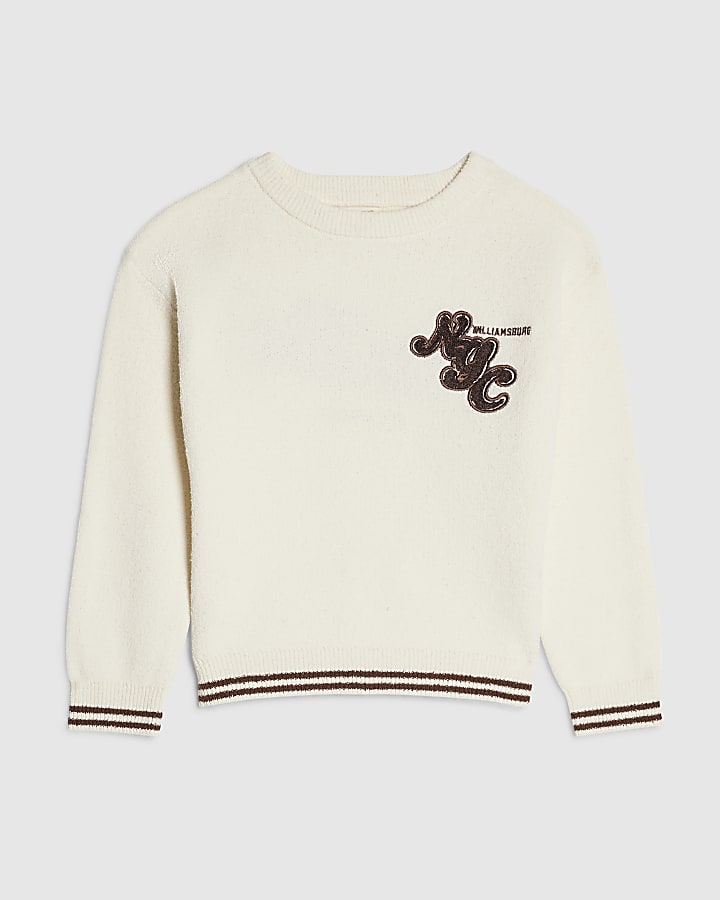 Mini Boys Cream New York Boucle Jumper