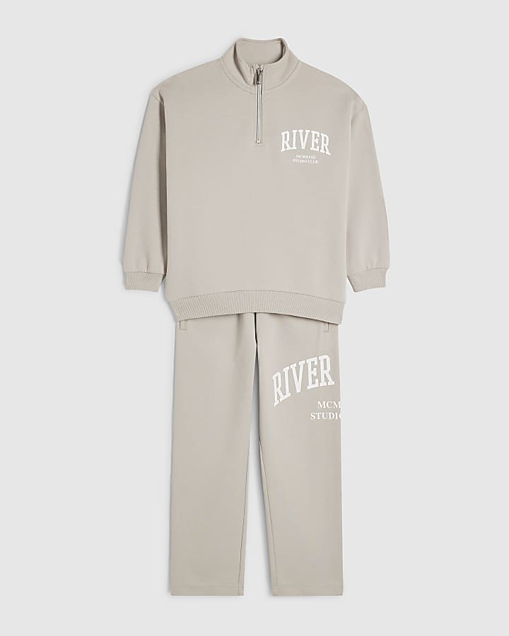 Boys Beige RI Funnel Sweatshirt Set