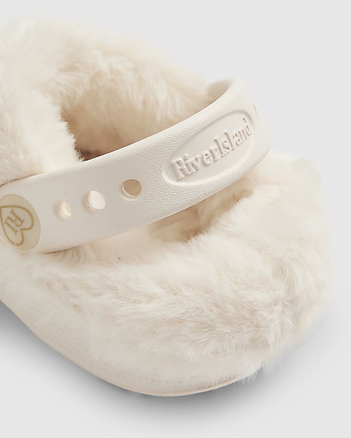 Mini Girls Cream Faux Fur Lined Gem Clogs