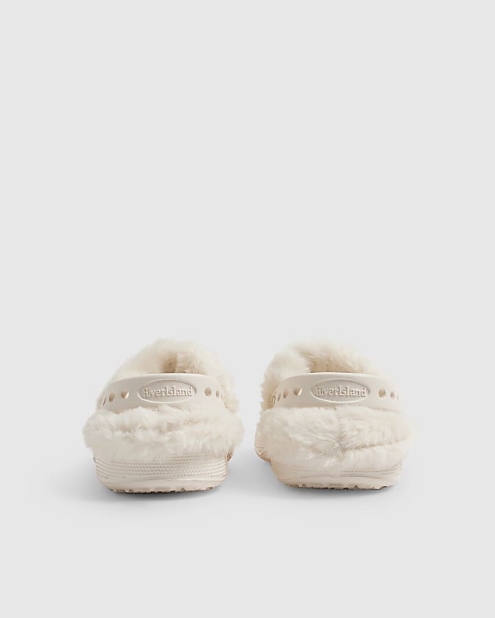 Mini Girls Cream Faux Fur Lined Gem Clogs
