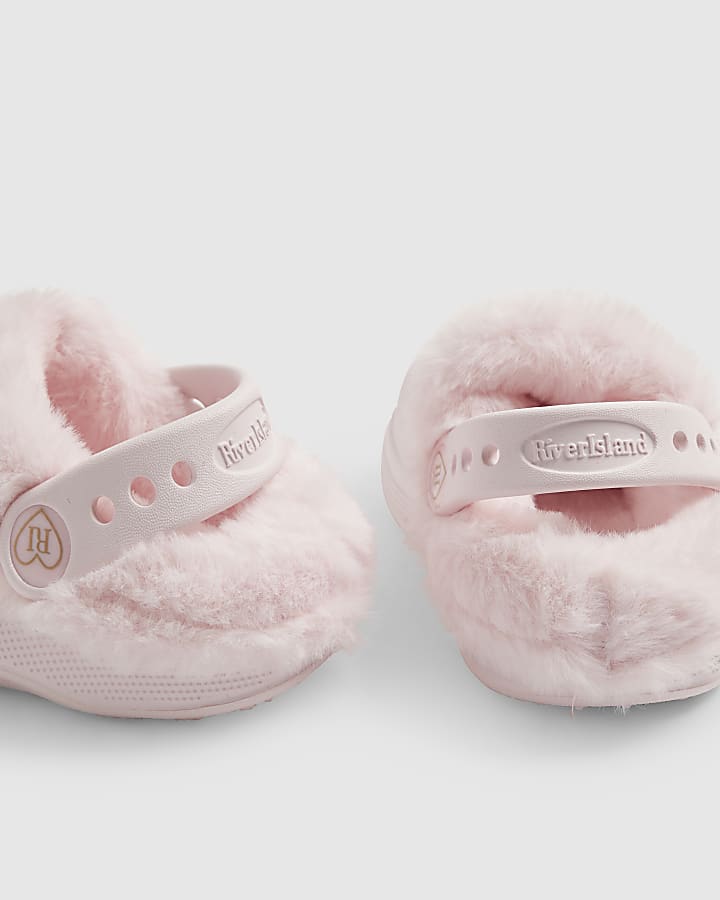 Mini Girls Pink Faux Fur Lined Bow Clogs