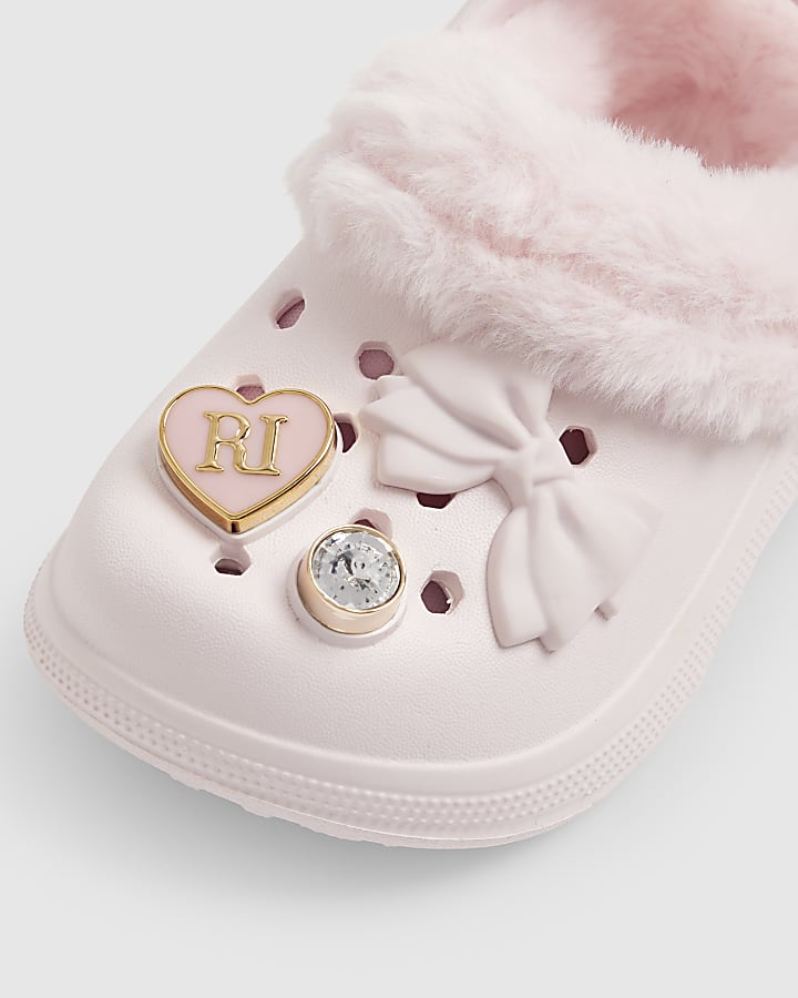 Mini Girls Pink Faux Fur Lined Bow Clogs