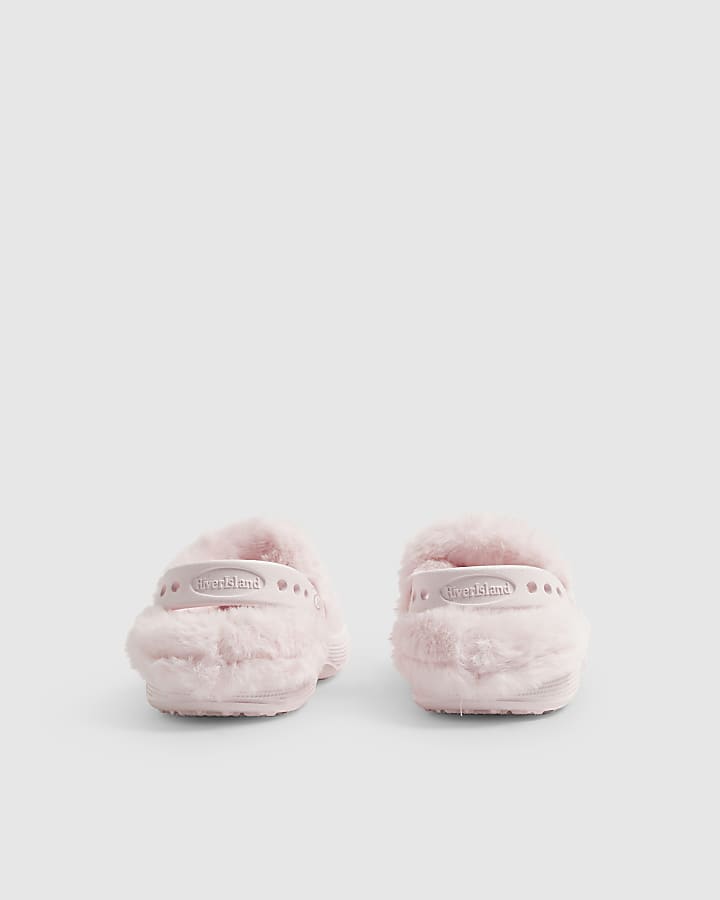 Mini Girls Pink Faux Fur Lined Bow Clogs