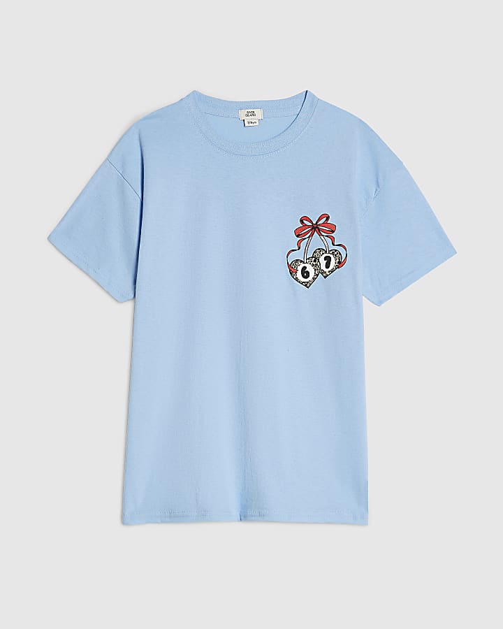 Girls Blue Club 67 Leopard T-Shirt