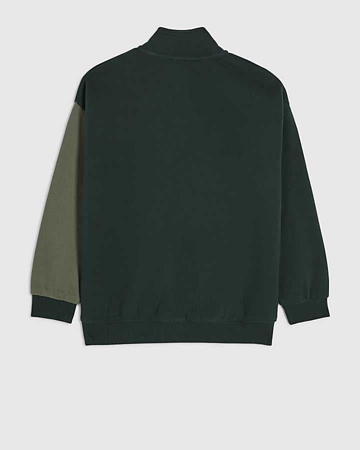 Boys Green Spliced Patch Block Sweatshirt