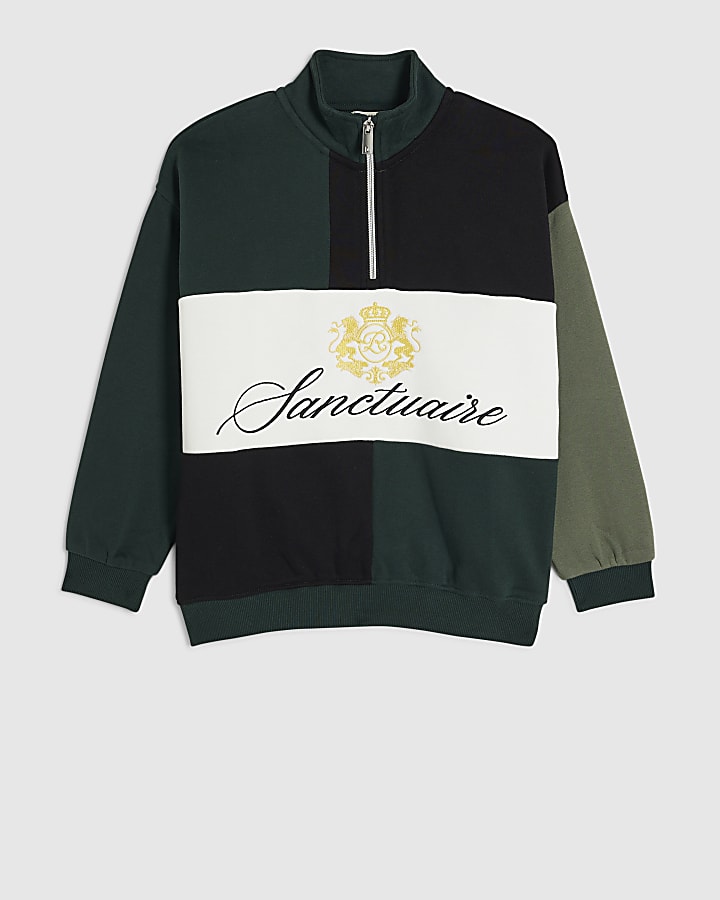 Boys Green Spliced Patch Block Sweatshirt