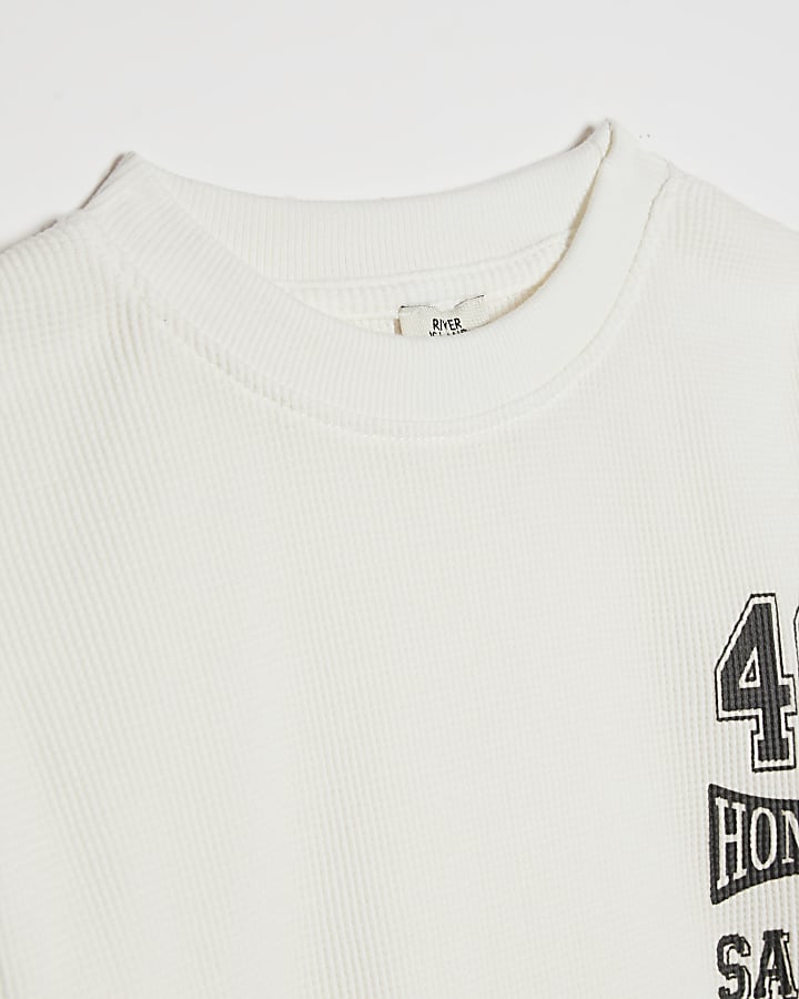 Boys White 46 Waffle Textured T-Shirt