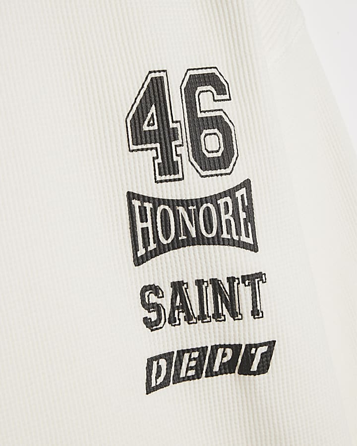 Boys White 46 Waffle Textured T-Shirt