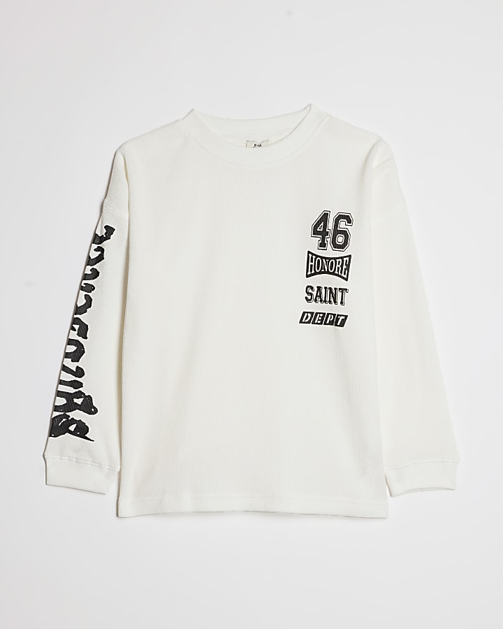 Boys White 46 Waffle Textured T-Shirt