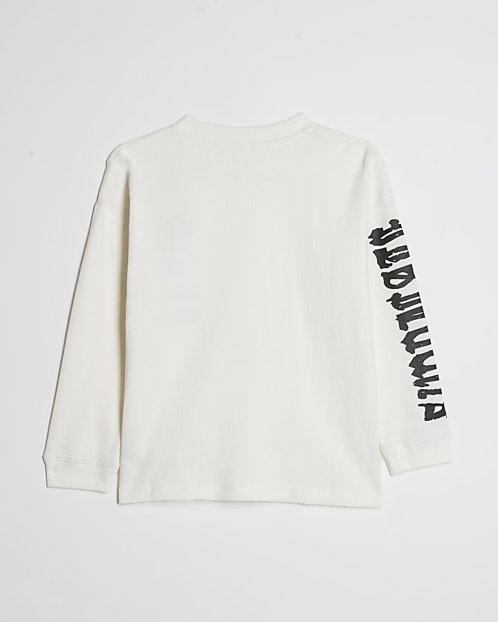 Boys White 46 Waffle Textured T-Shirt