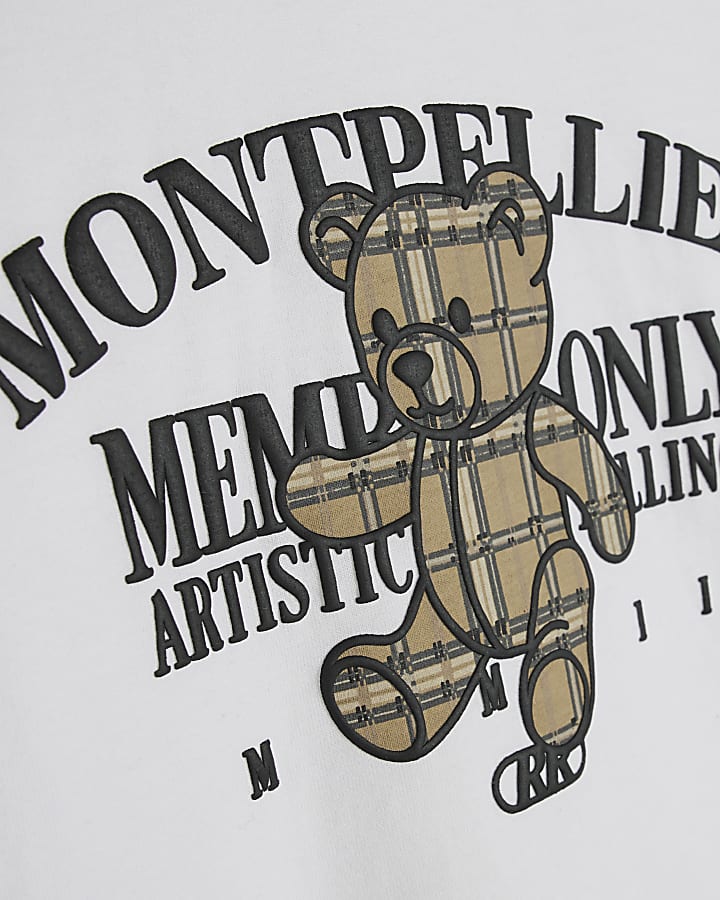 Mini Boys White Check Bear T-Shirt