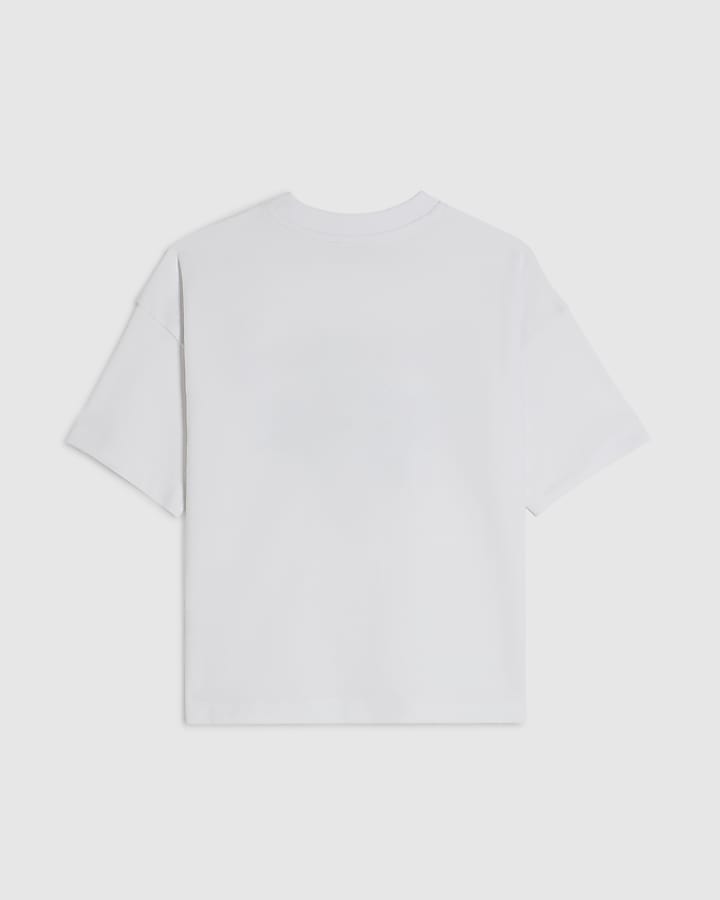 Mini Boys White Check Bear T-Shirt