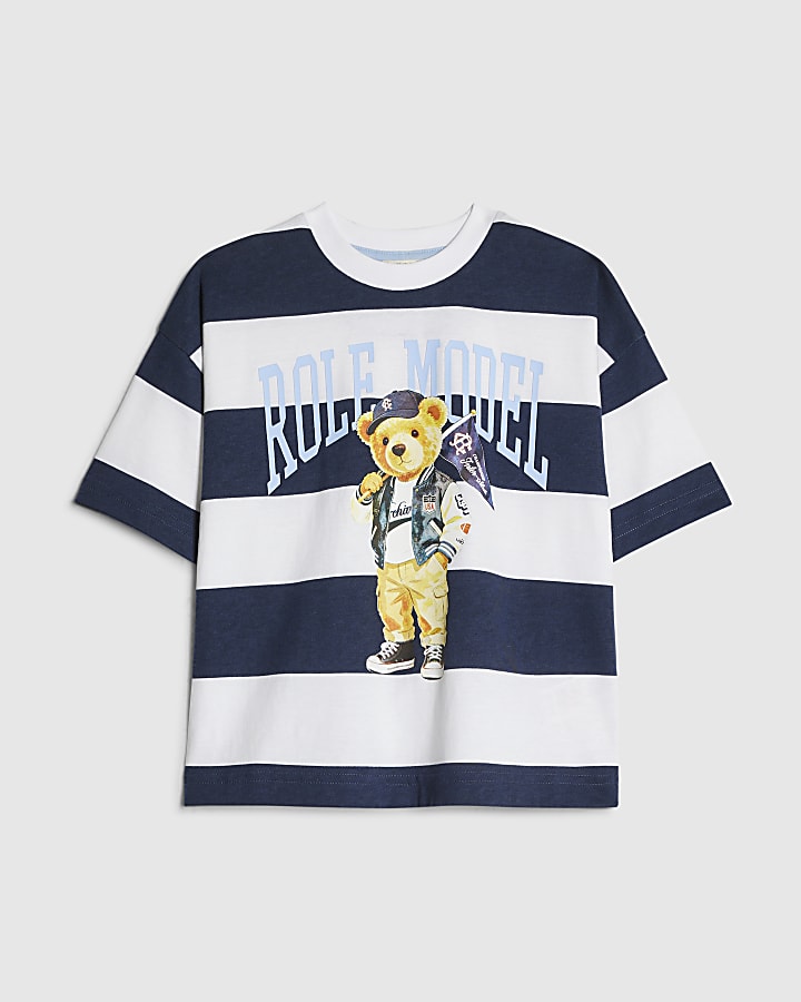 Mini Boys Navy Striped Role Model T-Shirt