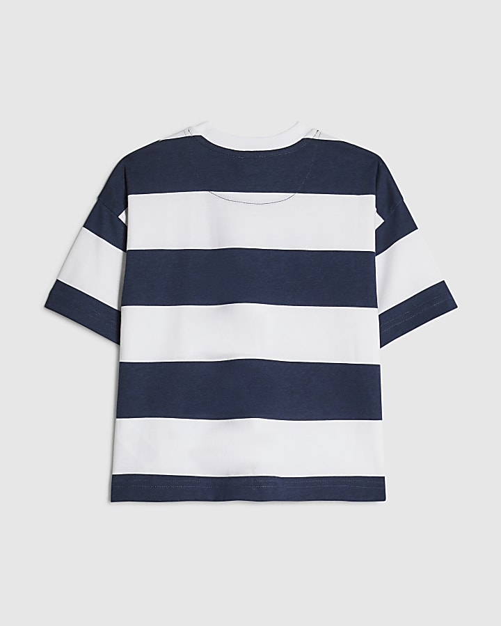 Mini Boys Navy Striped Role Model T-Shirt