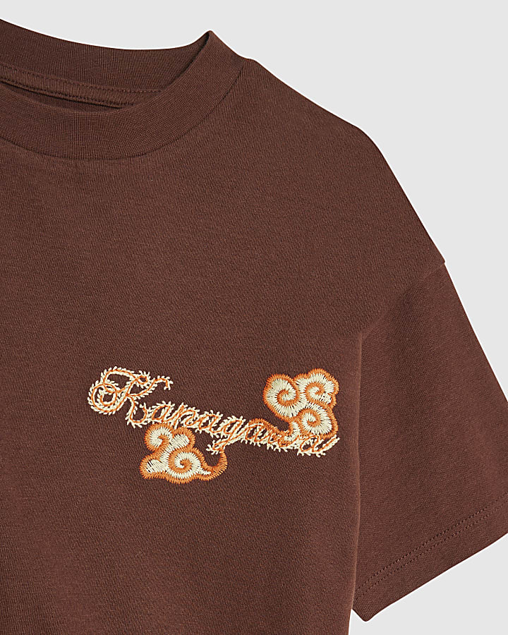 Boys Brown Embroidered Dragon T-Shirt 