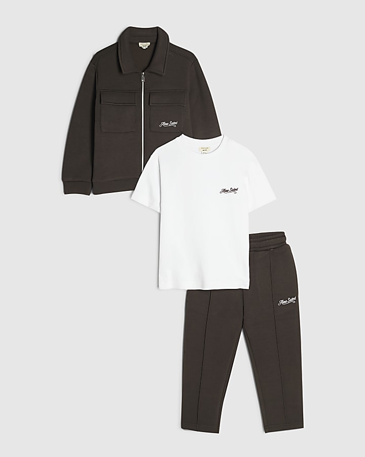 Mini Boys Brown Ame Saint Jacket 3 Piece Set