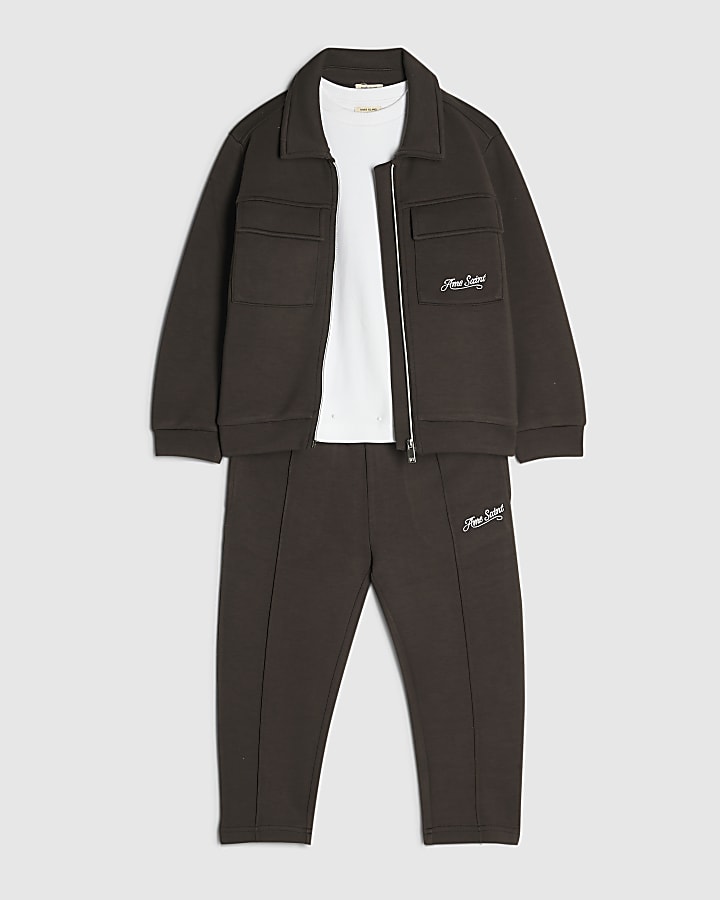 Mini Boys Brown Ame Saint Jacket 3 Piece Set